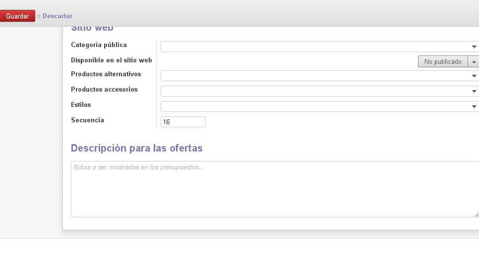 Formulario por defecto de producto en Odoo 8